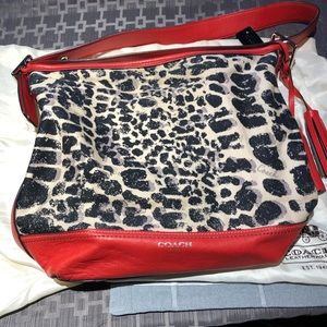 Coach purse leopard and reddish orange leather